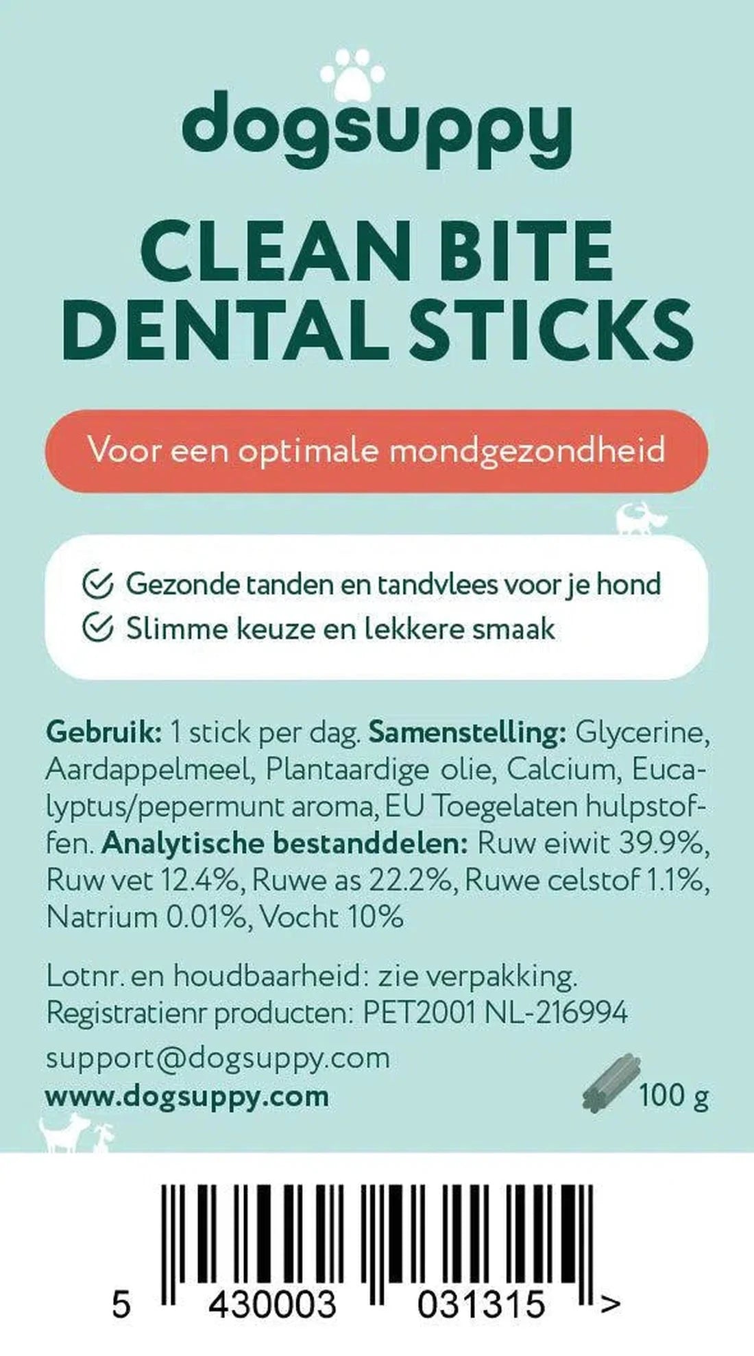 DS Schone tanden en verwijderen van tandplak | Clean Bite Premium Sticks | 5 Sticks per zakje